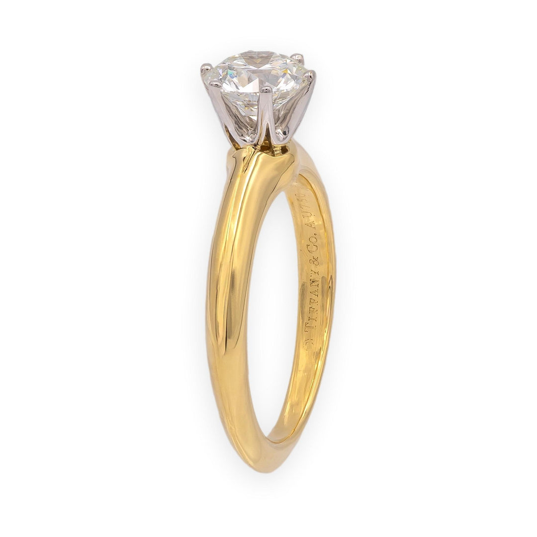 Tiffany & Co 18K Yellow Gold & Plat .95ct Diamond Solitaire Engagement Ring HVS2