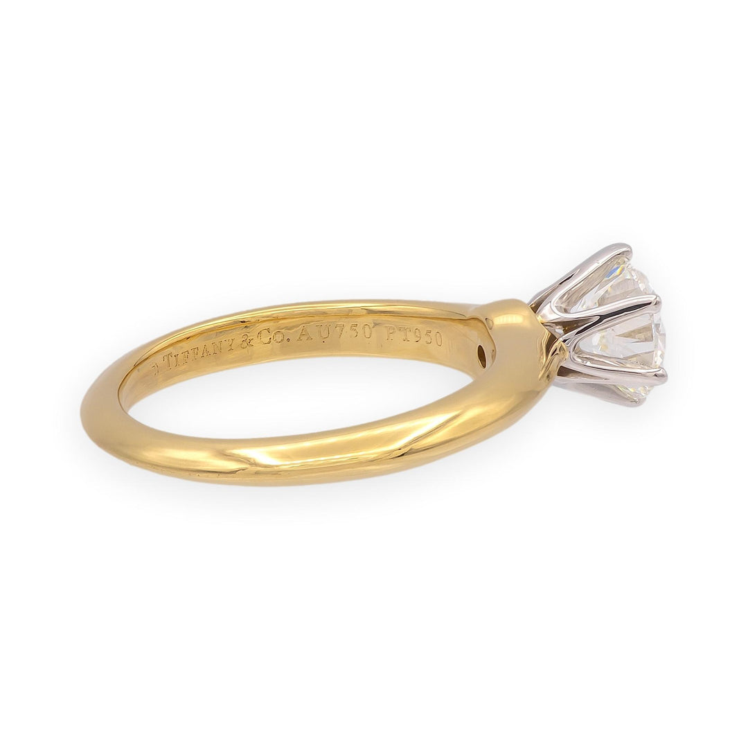 Tiffany & Co 18K Yellow Gold & Plat .95ct Diamond Solitaire Engagement Ring HVS2