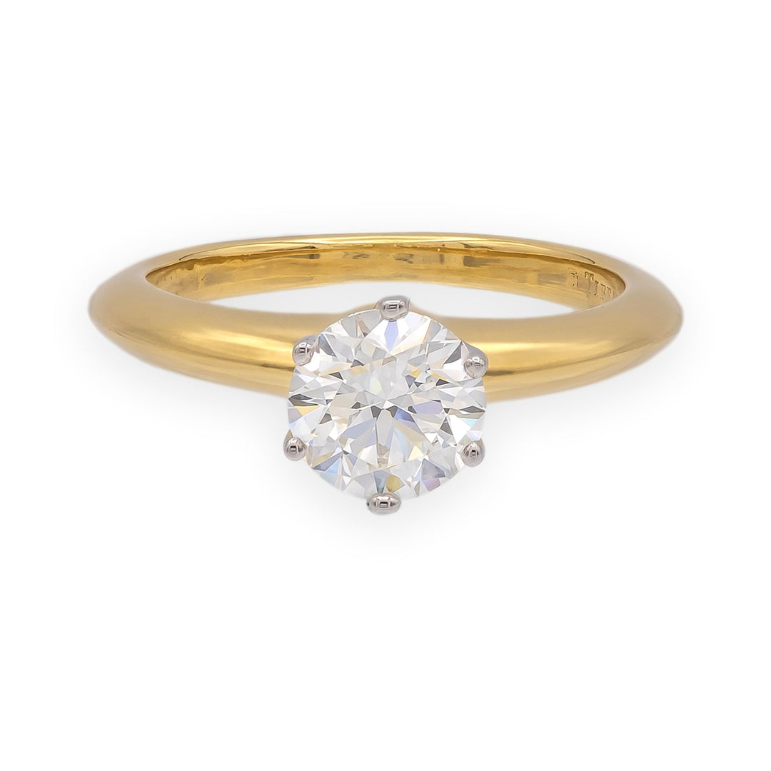 Tiffany & Co 18K Yellow Gold & Plat .95ct Diamond Solitaire Engagement Ring HVS2