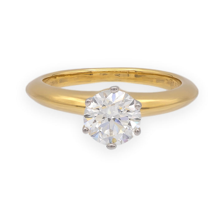 Tiffany & Co 18K Yellow Gold & Plat .95ct Diamond Solitaire Engagement Ring HVS2