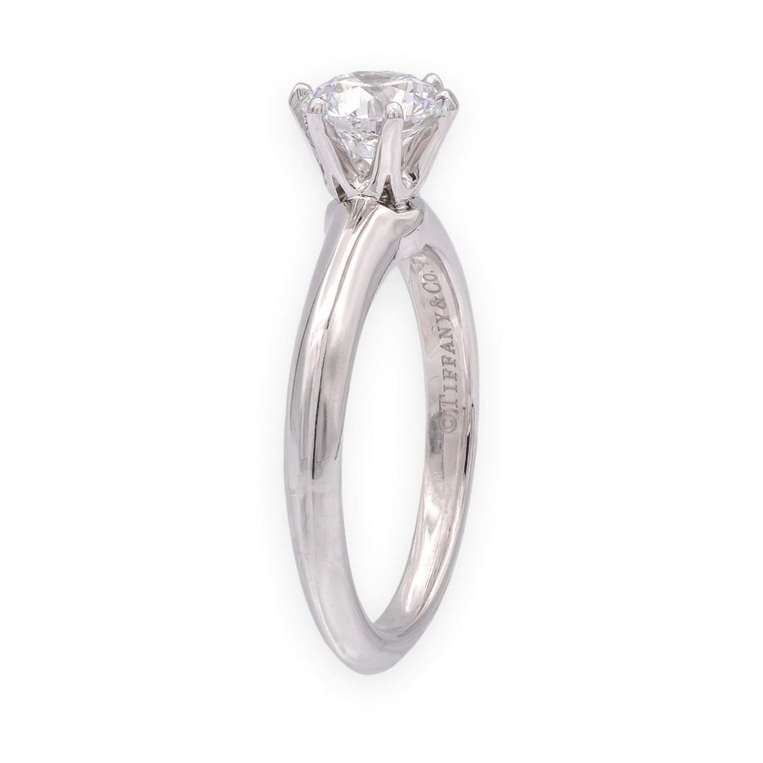Tiffany & Co. Platinum .96 ct D VVS2 Round Diamond Solitaire Engagement Ring