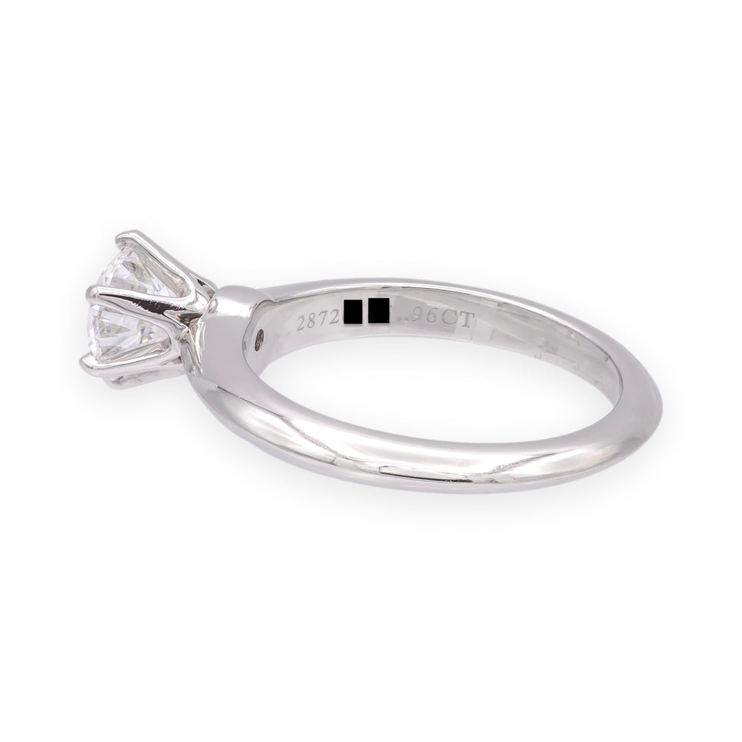 Tiffany & Co. Platinum .96 ct D VVS2 Round Diamond Solitaire Engagement Ring