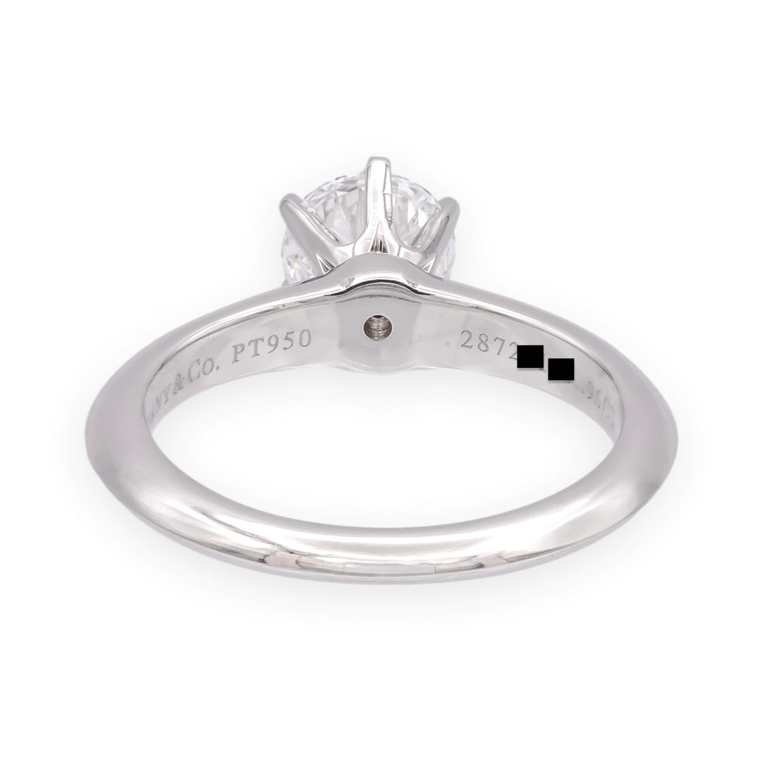 Tiffany & Co. Platinum .96 ct D VVS2 Round Diamond Solitaire Engagement Ring