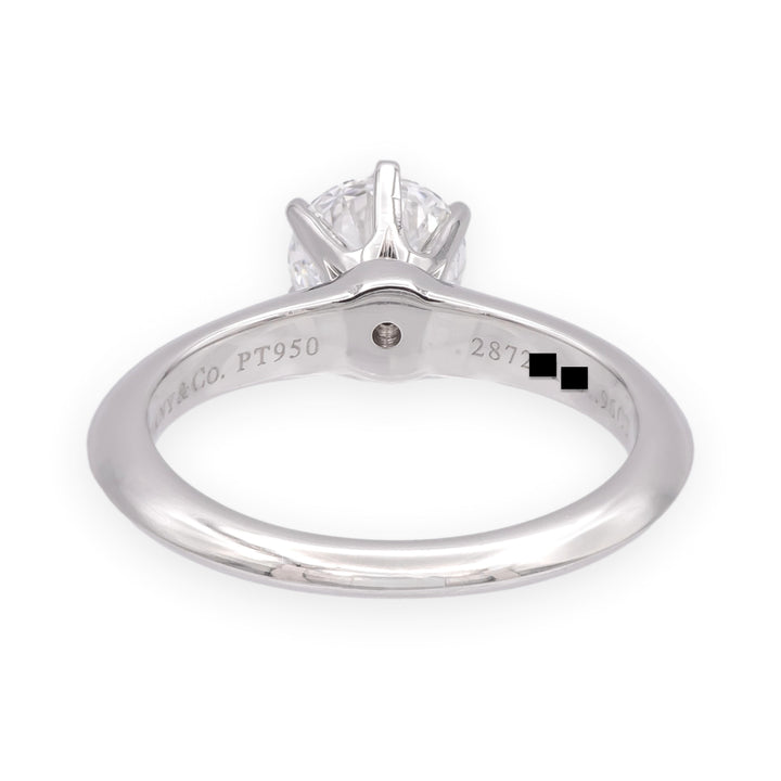 Tiffany & Co. Platinum .96 ct D VVS2 Round Diamond Solitaire Engagement Ring