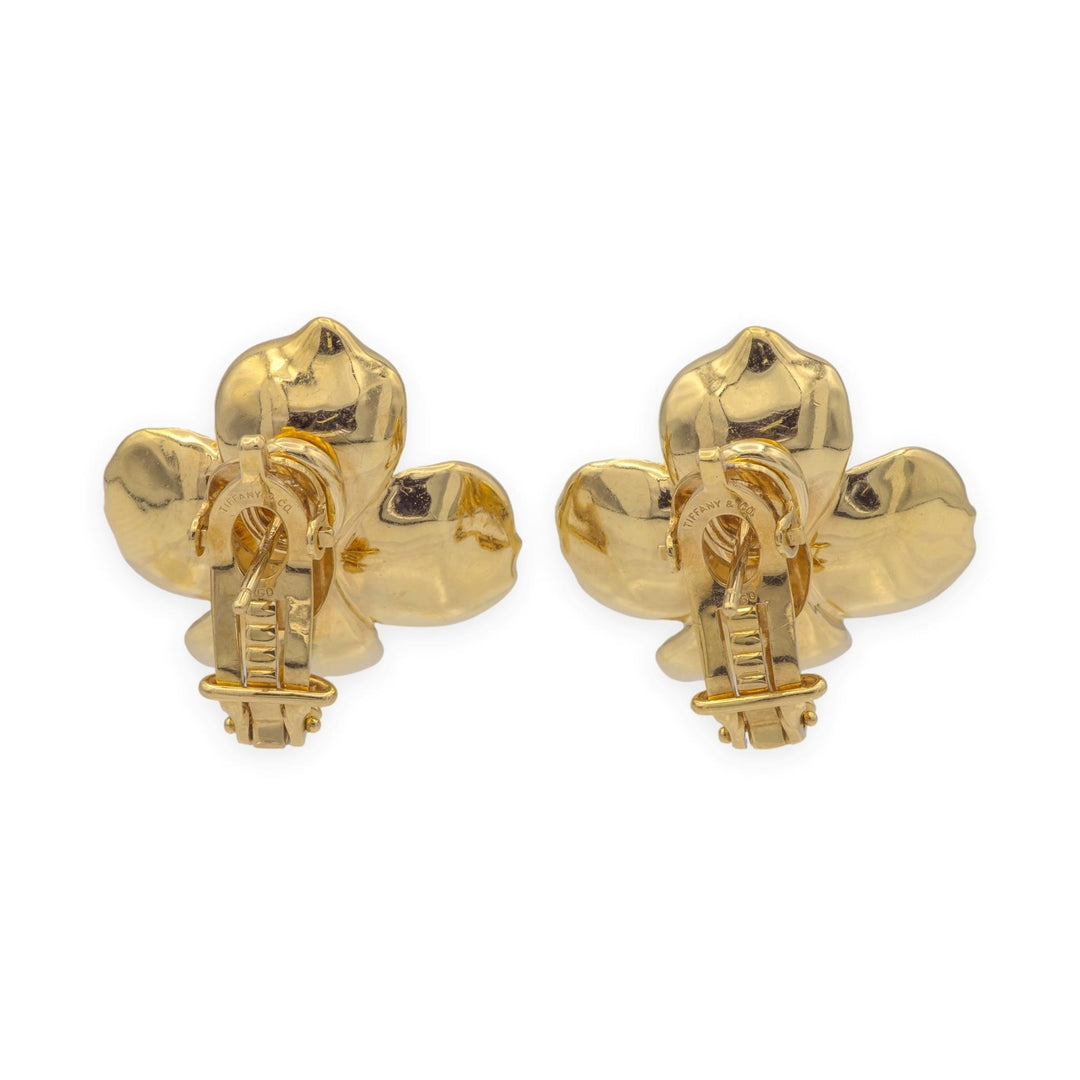 Vintage Tiffany & Co.  18K Gold and Diamond Dogwood Flower Clip Earrings