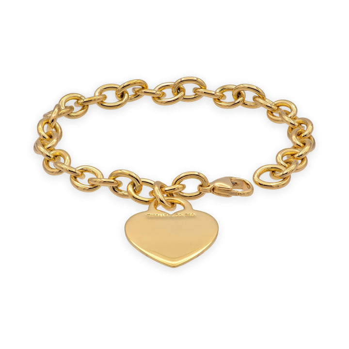 Tiffany & Co. 18K Yellow Gold Heart Tag Link Bracelet 7.25 Inches