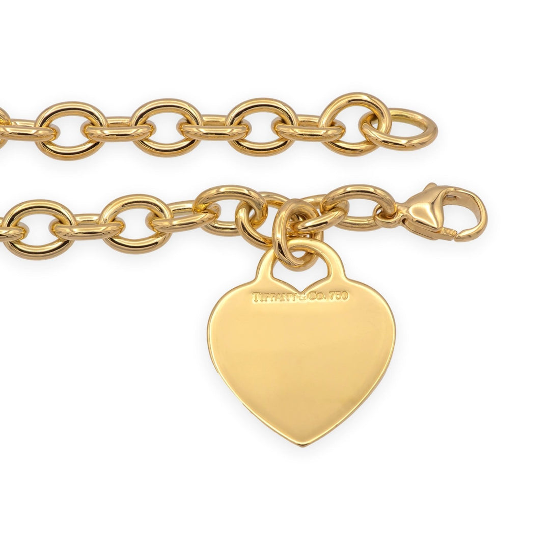 Tiffany & Co. 18K Yellow Gold Heart Tag Link Bracelet 7.25 Inches