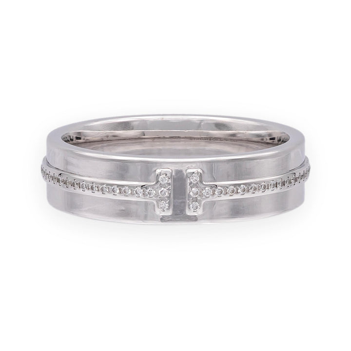 Tiffany & Co. T Wide 18K White Gold Diamond Band Ring, 5.5mm, Size 8