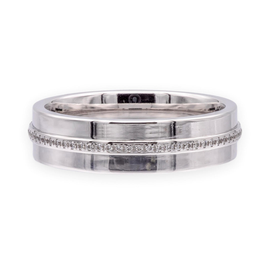 Tiffany & Co. T Wide 18K White Gold Diamond Band Ring, 5.5mm, Size 8