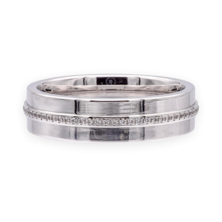 Tiffany & Co. T Wide 18K White Gold Diamond Band Ring, 5.5mm, Size 8