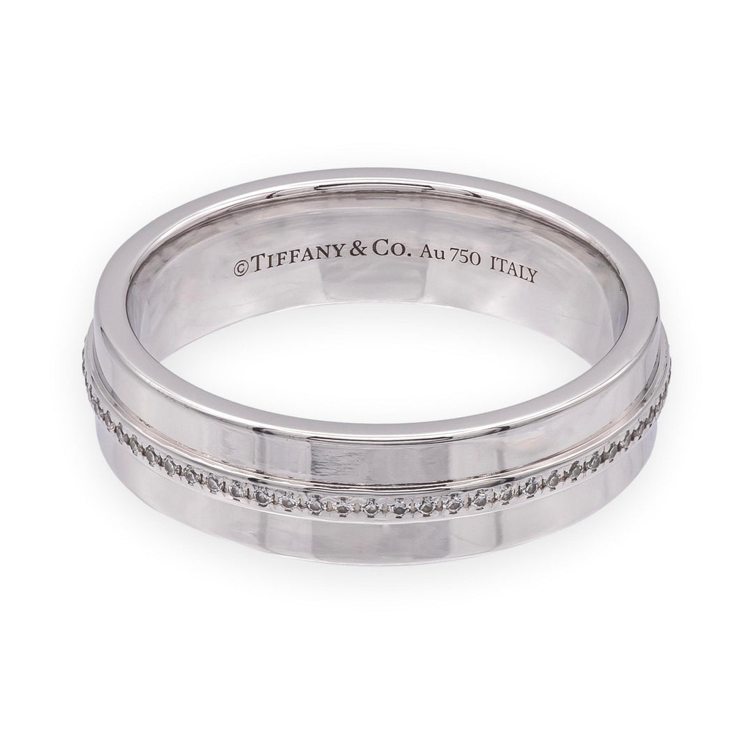 Tiffany & Co. T Wide 18K White Gold Diamond Band Ring, 5.5mm, Size 8