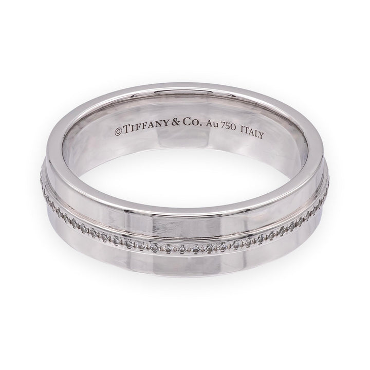 Tiffany & Co. T Wide 18K White Gold Diamond Band Ring, 5.5mm, Size 8
