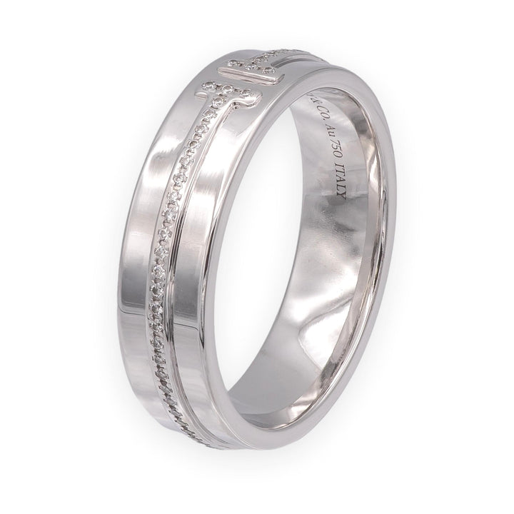 Tiffany & Co. T Wide 18K White Gold Diamond Band Ring, 5.5mm, Size 8