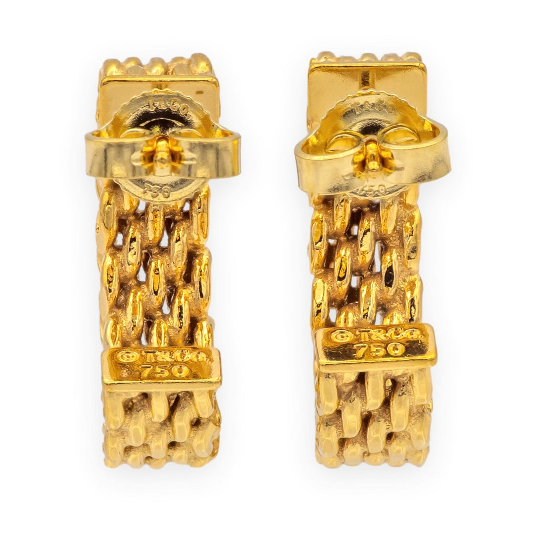 Tiffany & Co. Vintage Somerset Mesh Hoop Earrings 18K Yellow Gold .75 Inches