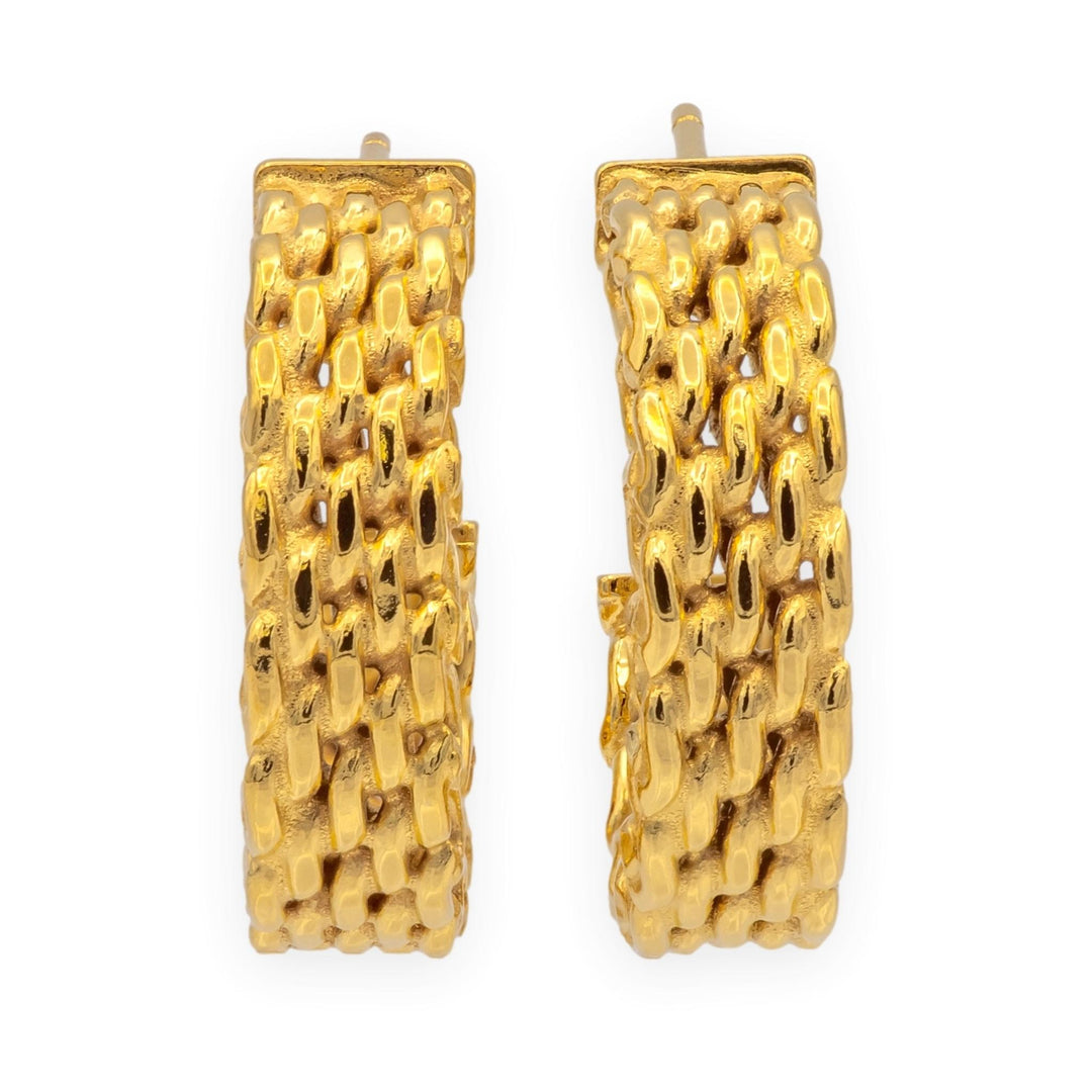 Tiffany & Co. Vintage Somerset Mesh Hoop Earrings 18K Yellow Gold .75 Inches