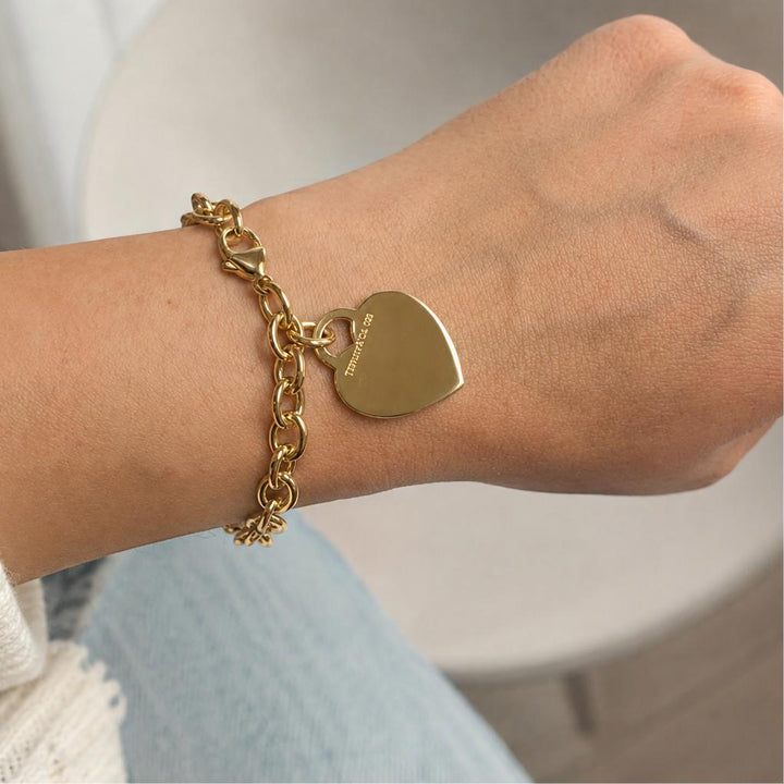 Tiffany & Co. 18K Yellow Gold Heart Tag Link Bracelet 7.25 Inches