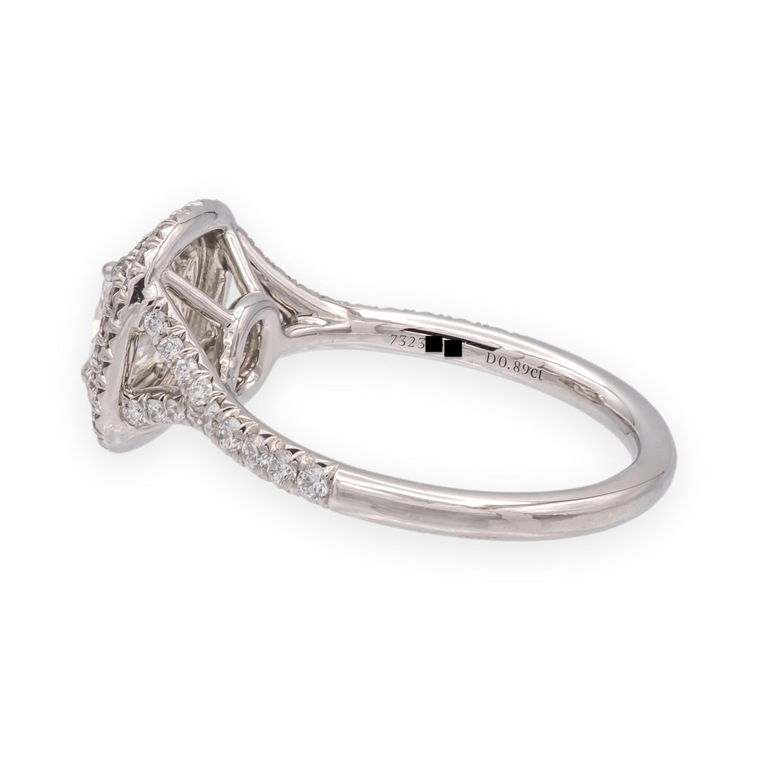 Tiffany & Co Platinum Soleste .89 ct center Double Halo Diamond Engagement Ring