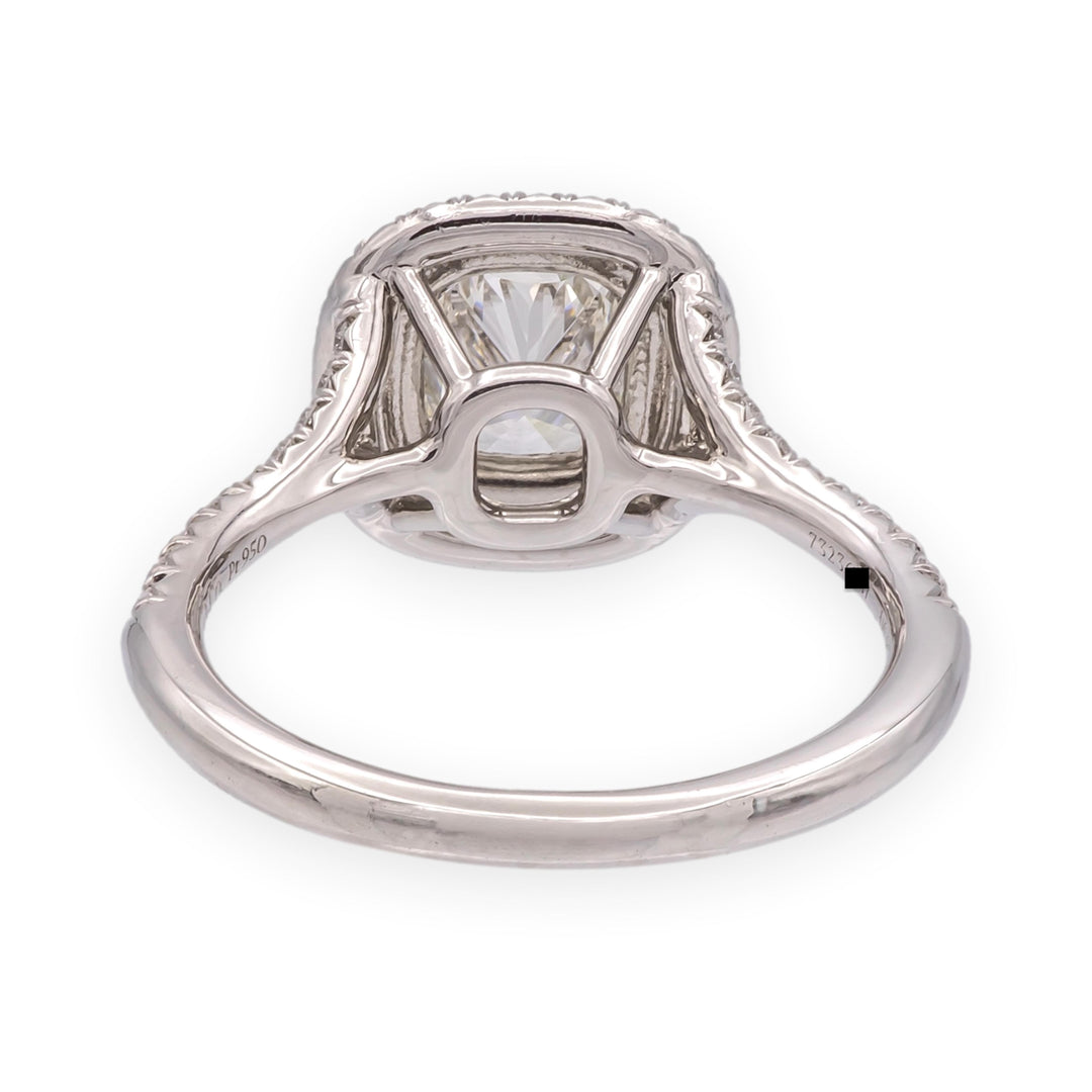 Tiffany & Co Platinum Soleste .89 ct center Double Halo Diamond Engagement Ring