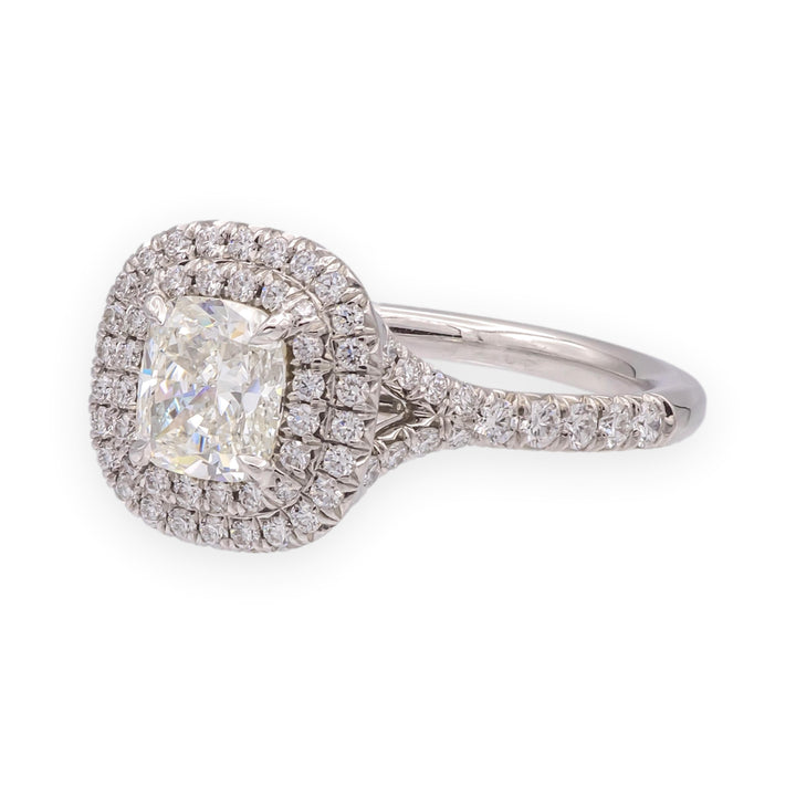 Tiffany & Co Platinum Soleste .89 ct center Double Halo Diamond Engagement Ring