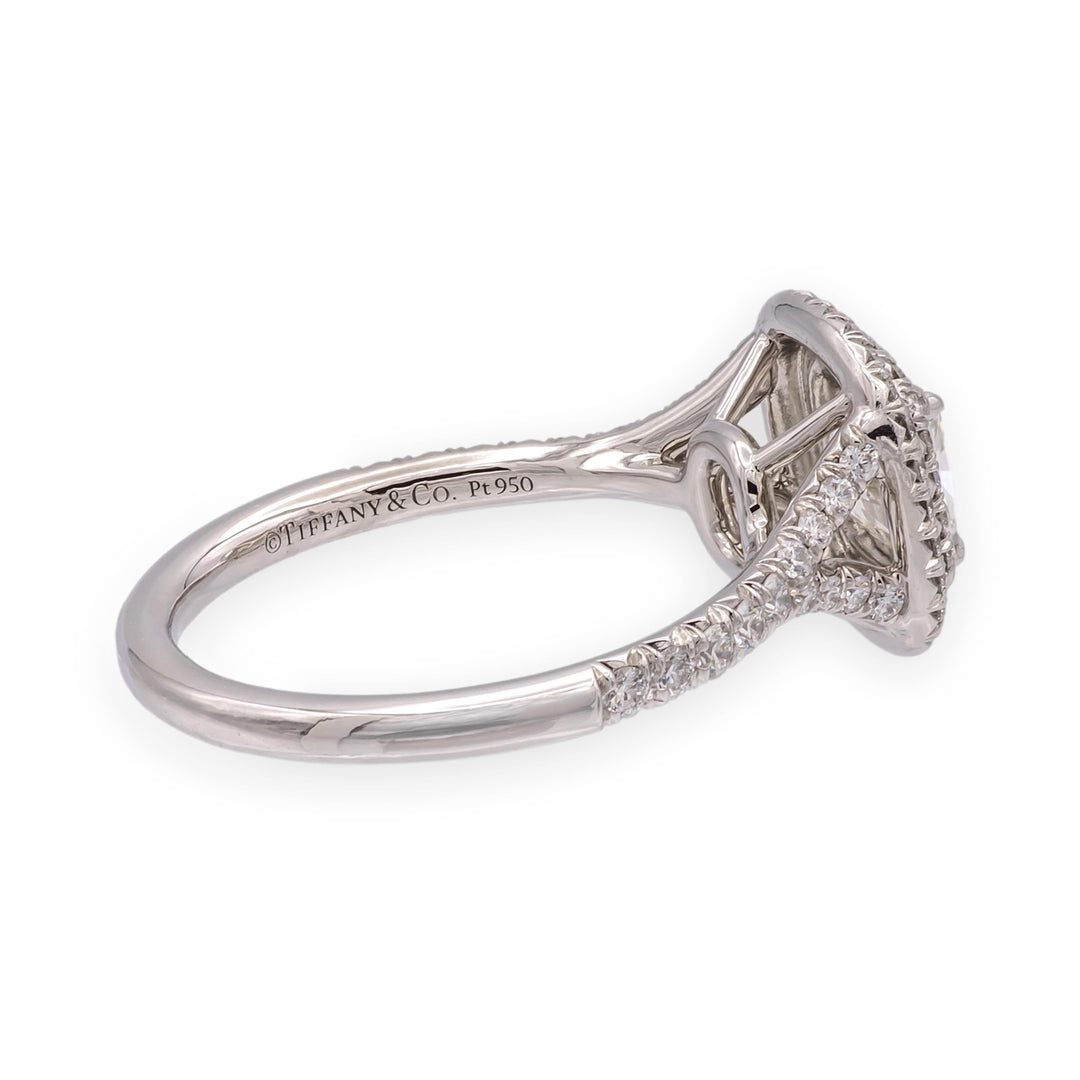 Tiffany & Co Platinum Soleste .89 ct center Double Halo Diamond Engagement Ring
