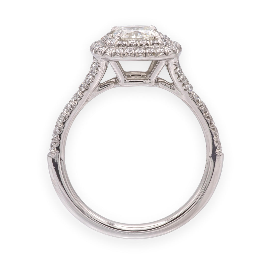Tiffany & Co Platinum Soleste .89 ct center Double Halo Diamond Engagement Ring