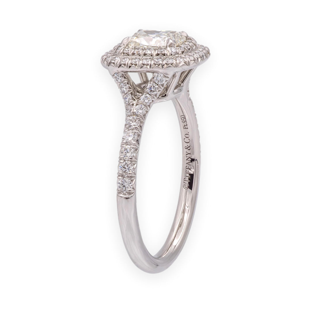 Tiffany & Co Platinum Soleste .89 ct center Double Halo Diamond Engagement Ring