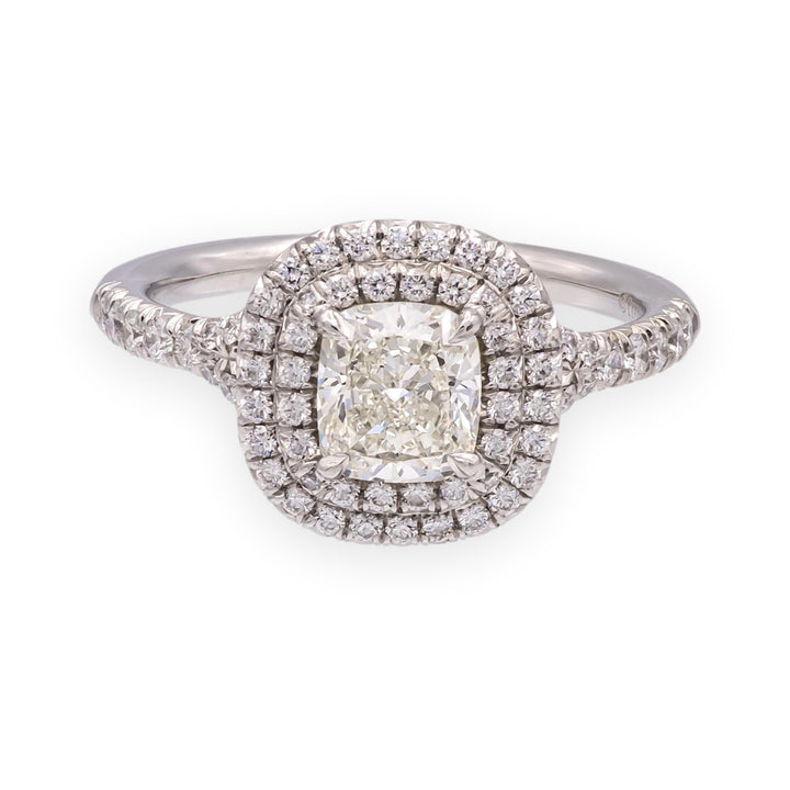 Tiffany & Co Platinum Soleste .89 ct center Double Halo Diamond Engagement Ring