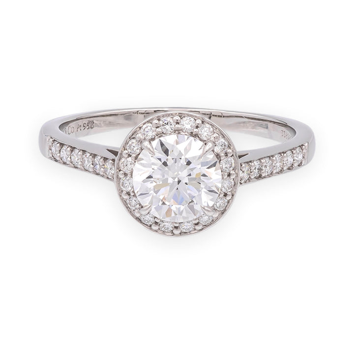 Tiffany & Co. Platinum .97 Cts Center Round Soleste Diamond Engagement Ring DVS1
