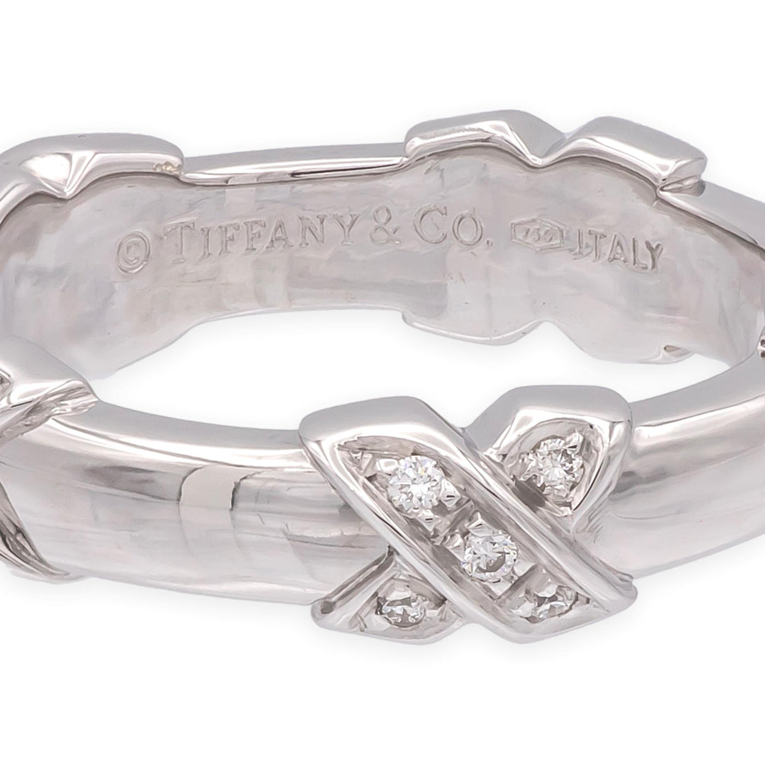 Tiffany & Co. 18k White Gold Diamond X Band Ring Size 5