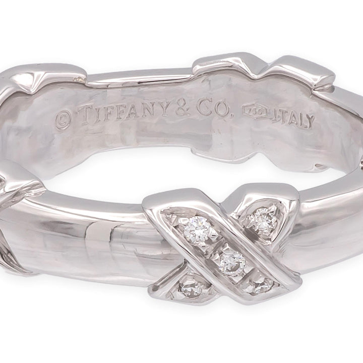 Tiffany & Co. 18k White Gold Diamond X Band Ring Size 5