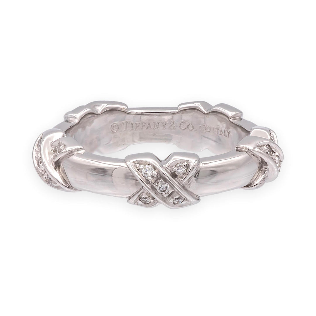 Tiffany & Co. 18k White Gold Diamond X Band Ring Size 5