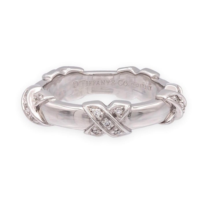 Tiffany & Co. 18k White Gold Diamond X Band Ring Size 5