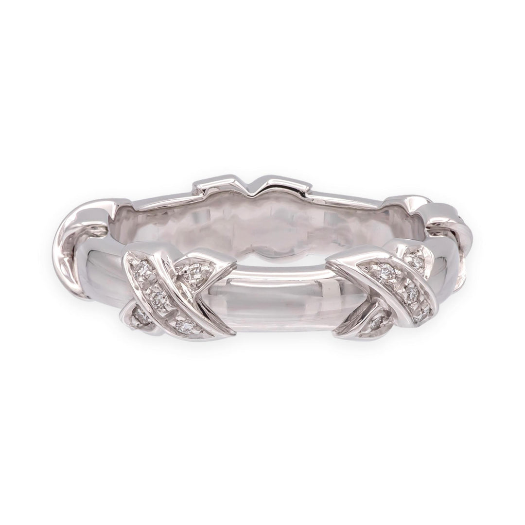 Tiffany & Co. 18k White Gold Diamond X Band Ring Size 5