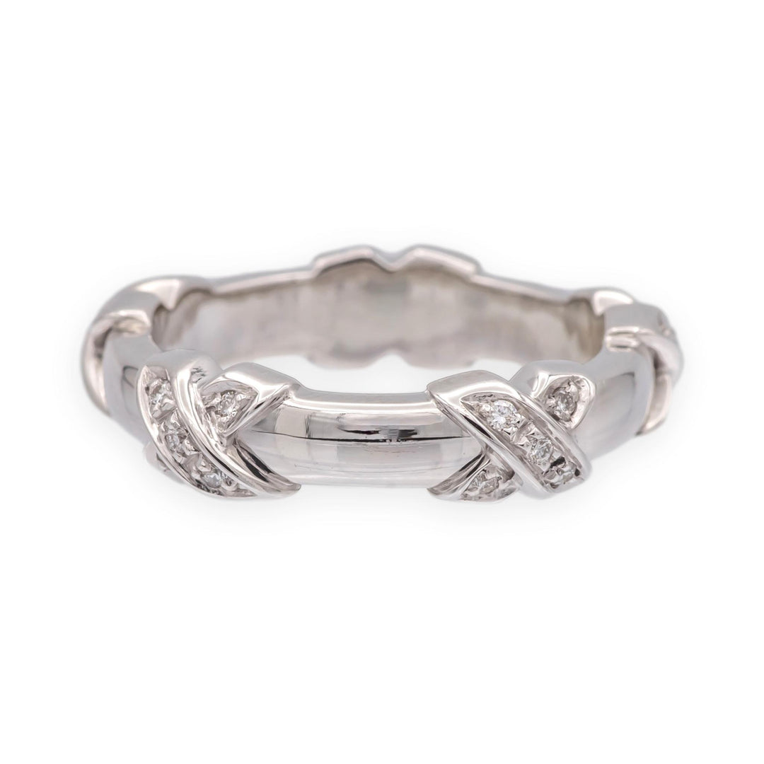 Tiffany & Co. 18k White Gold Diamond X Band Ring Size 5