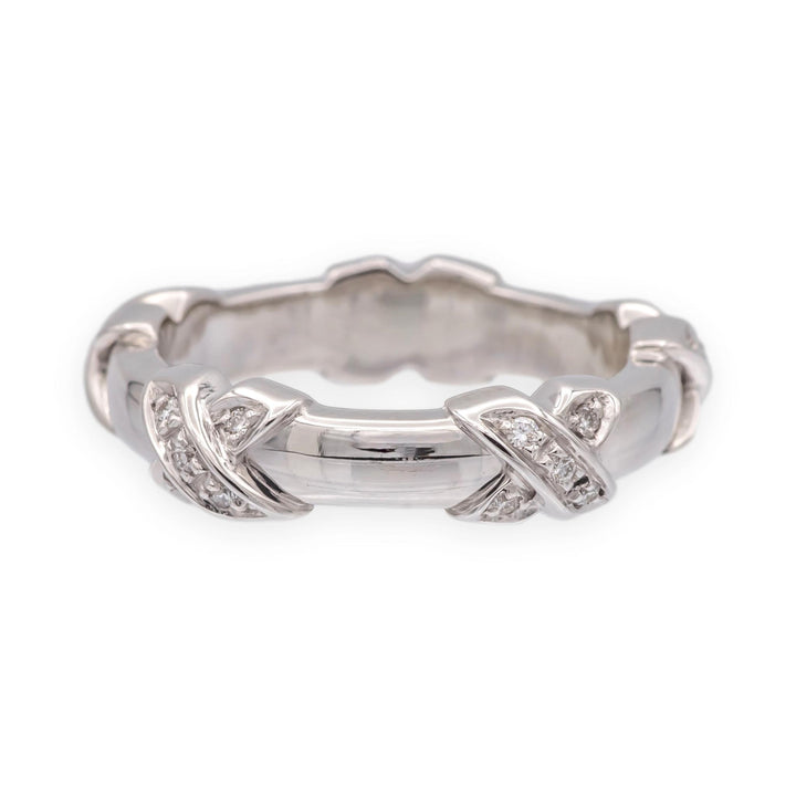 Tiffany & Co. 18k White Gold Diamond X Band Ring Size 5