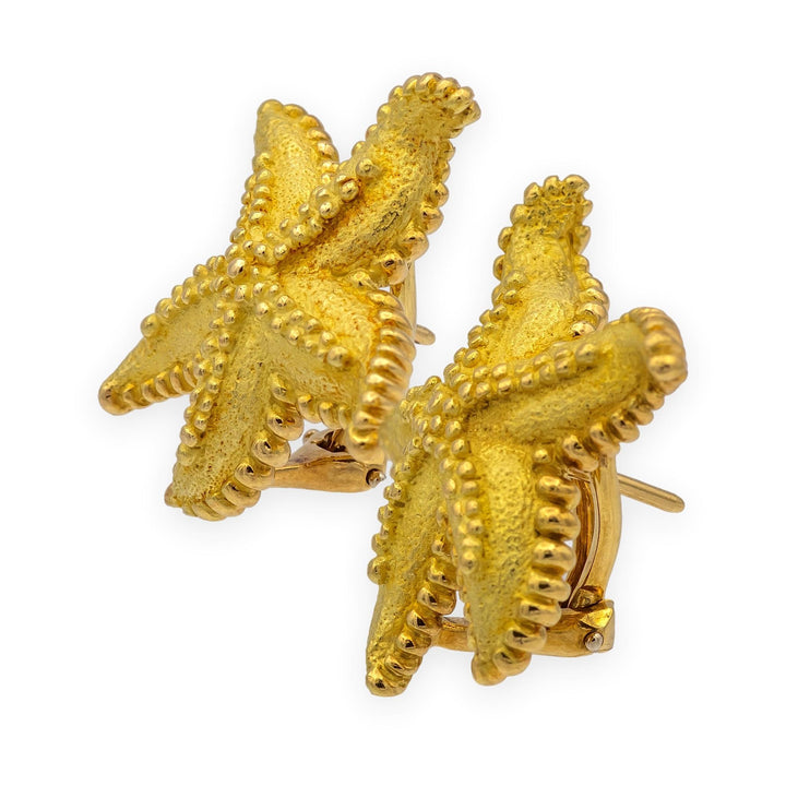 Tiffany & Co. Vintage 18K Yellow Gold Textured Starfish Earrings 25mm