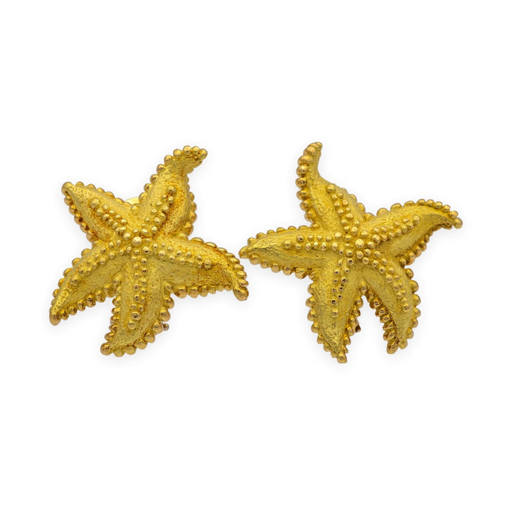 Tiffany & Co. Vintage 18K Yellow Gold Textured Starfish Earrings 25mm
