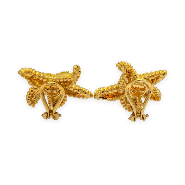 Tiffany & Co. Vintage 18K Yellow Gold Textured Starfish Earrings 25mm