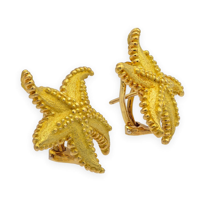 Tiffany & Co. Vintage 18K Yellow Gold Textured Starfish Earrings 25mm