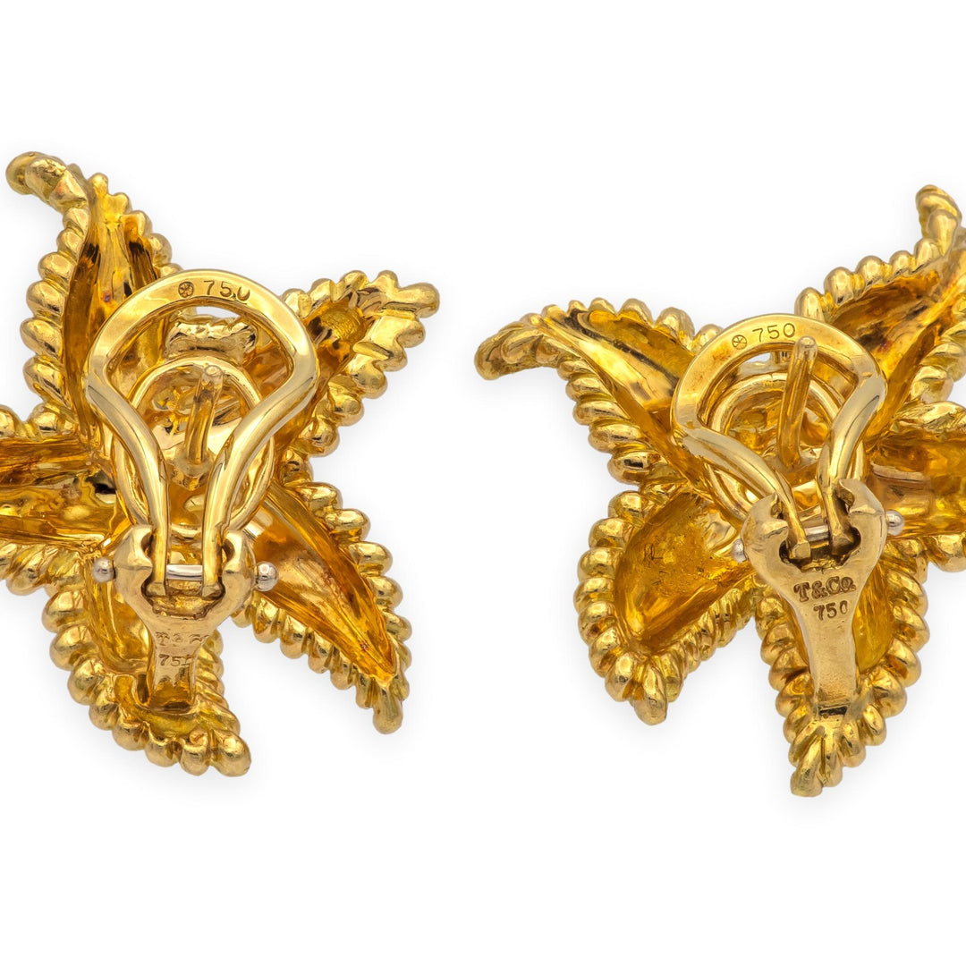 Tiffany & Co. Vintage 18K Yellow Gold Textured Starfish Earrings 25mm