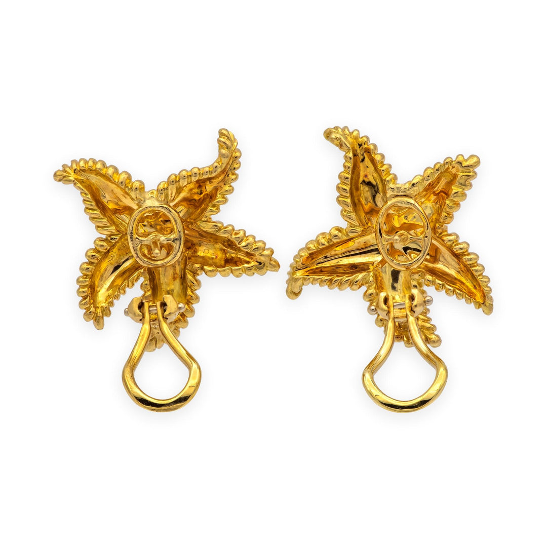 Tiffany & Co. Vintage 18K Yellow Gold Textured Starfish Earrings 25mm