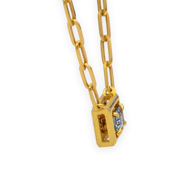 Tiffany & Co. 18K Gold Aquamarine Box Pendant Paperclip Necklace 17.5"