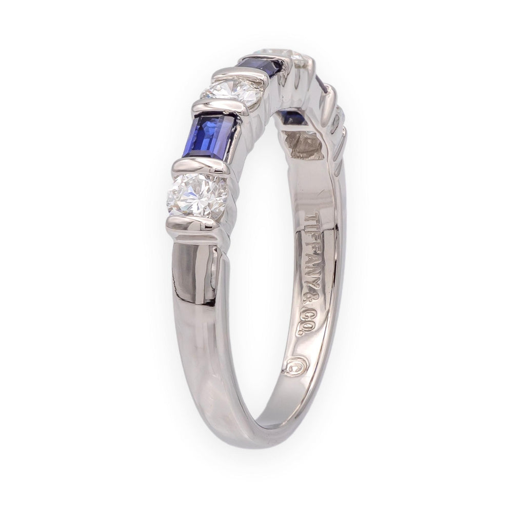 Tiffany & Co. Platinum Sapphire Diamond Bar-Set Band Ring .80 TCW Vintage