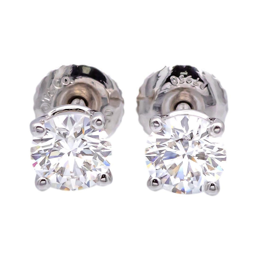 Tiffany & Co. Platinum Round 0.95Cts. TW VVS1 Diamond Solitaire Stud Earrings