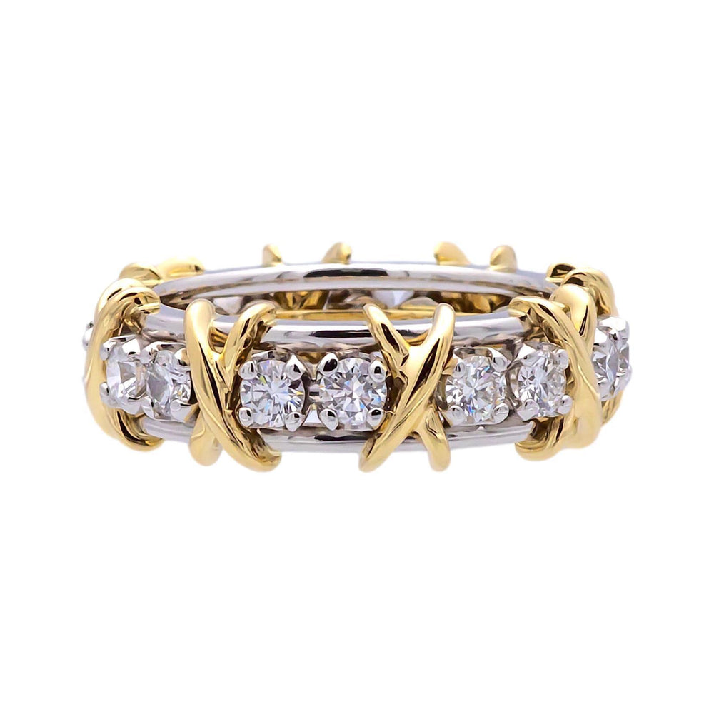 Tiffany & Co. Platinum 18K 16 Stone Schlumberger Diamond Band Ring Size 6.5