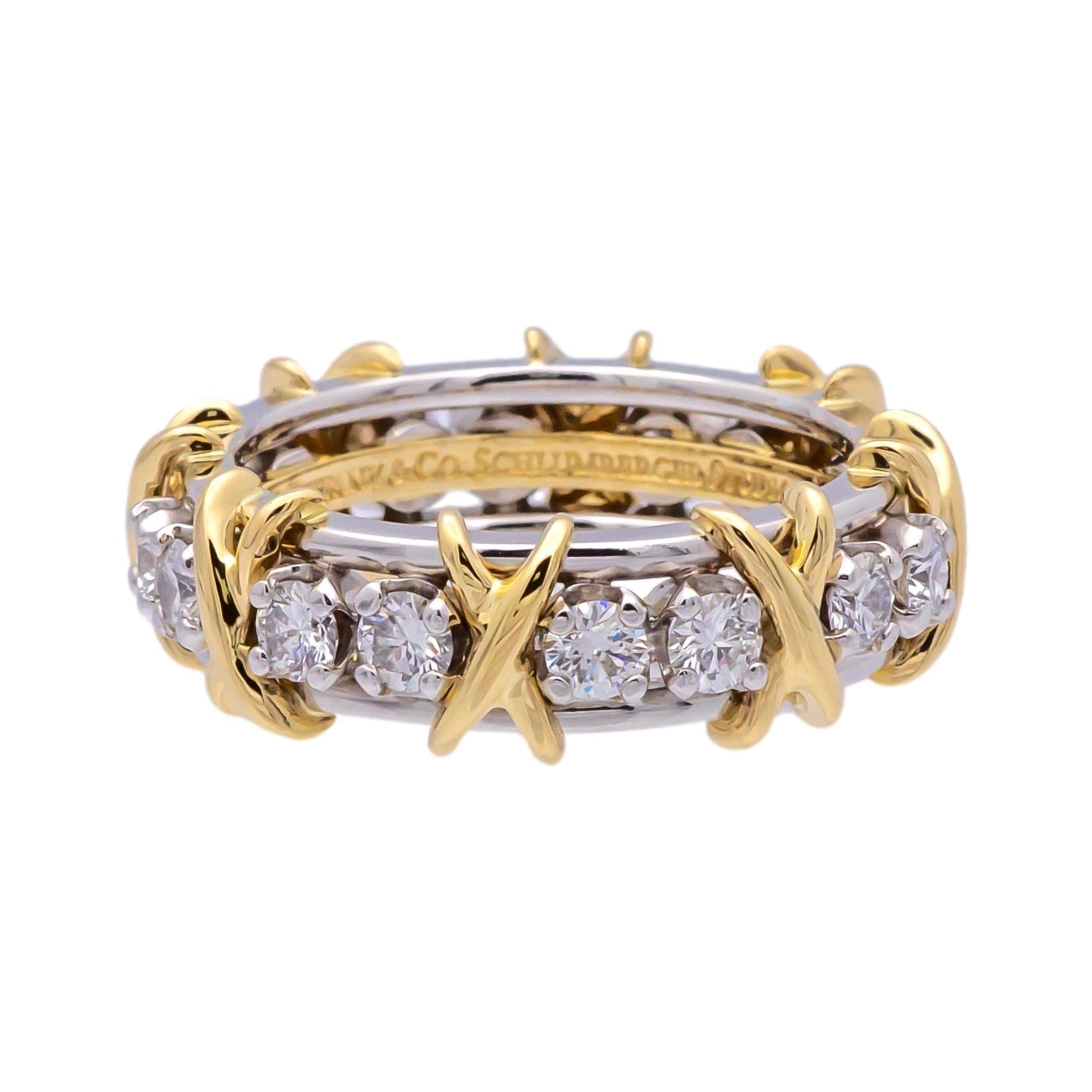 Tiffany & Co. Platinum 18K 16 Stone Schlumberger Diamond Band Ring