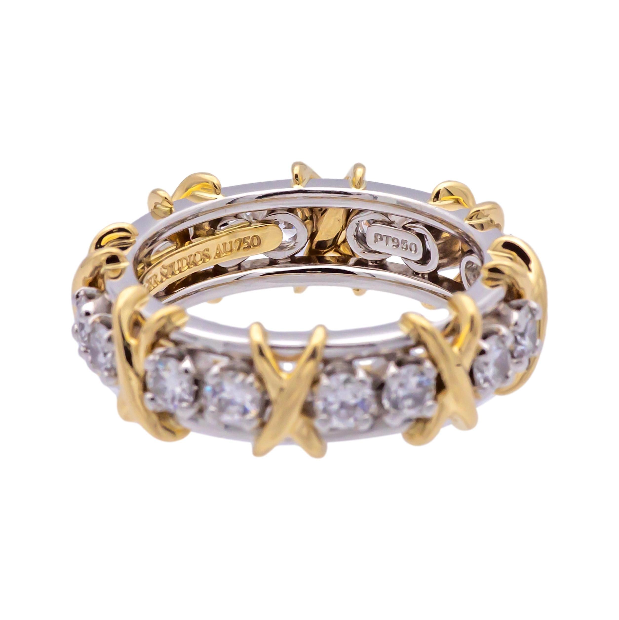 Tiffany & Co. Platinum 18K 16 Stone Schlumberger Diamond Band Ring