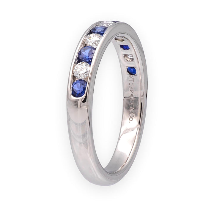 Tiffany & Co Platinum Channel-set Half Circle Diamond Sapphire Band Ring