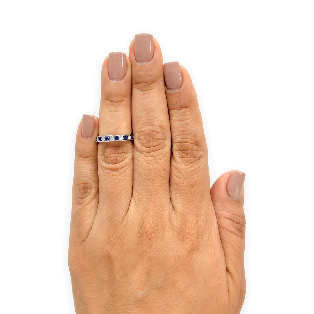 Tiffany & Co Platinum Channel-set Half Circle Diamond Sapphire Band Ring