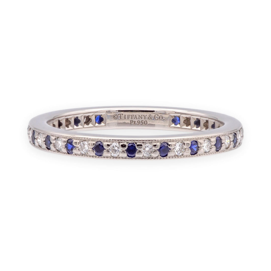 Tiffany & Co Platinum Full Circle Diamond & Sapphire Band Ring 0.23 CTW Sz 6.75